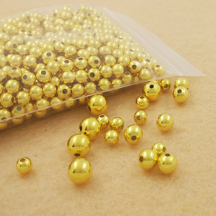 925纯银镀24k黄金光珠子散珠批发diy配件手链定位珠小孔银