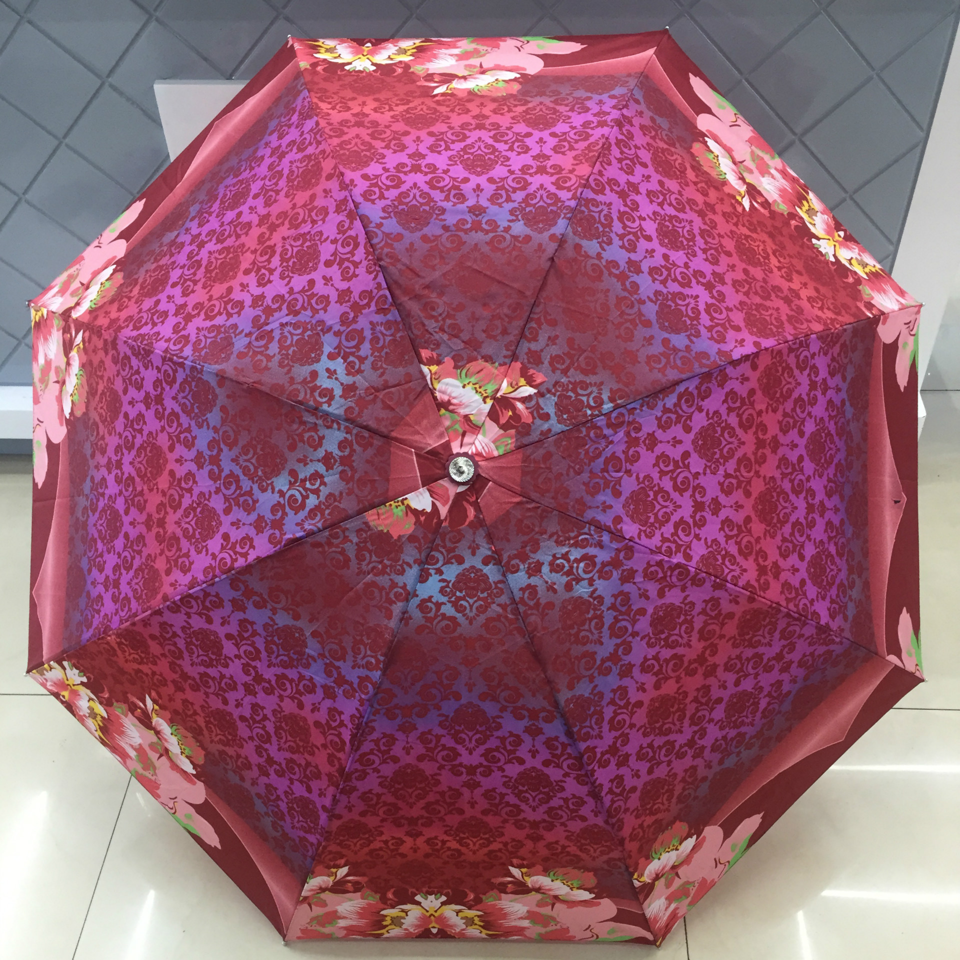 碰织花布 高密度防水三折晴雨伞 义乌厂家直销 雨具批发定制