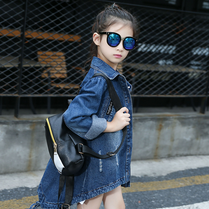 Girls' Jean Jacket 2023 New Spring and Autumn Medium and Big Children Fashion Cardigan Coat Korean Style Mid-Length Denim Fashion