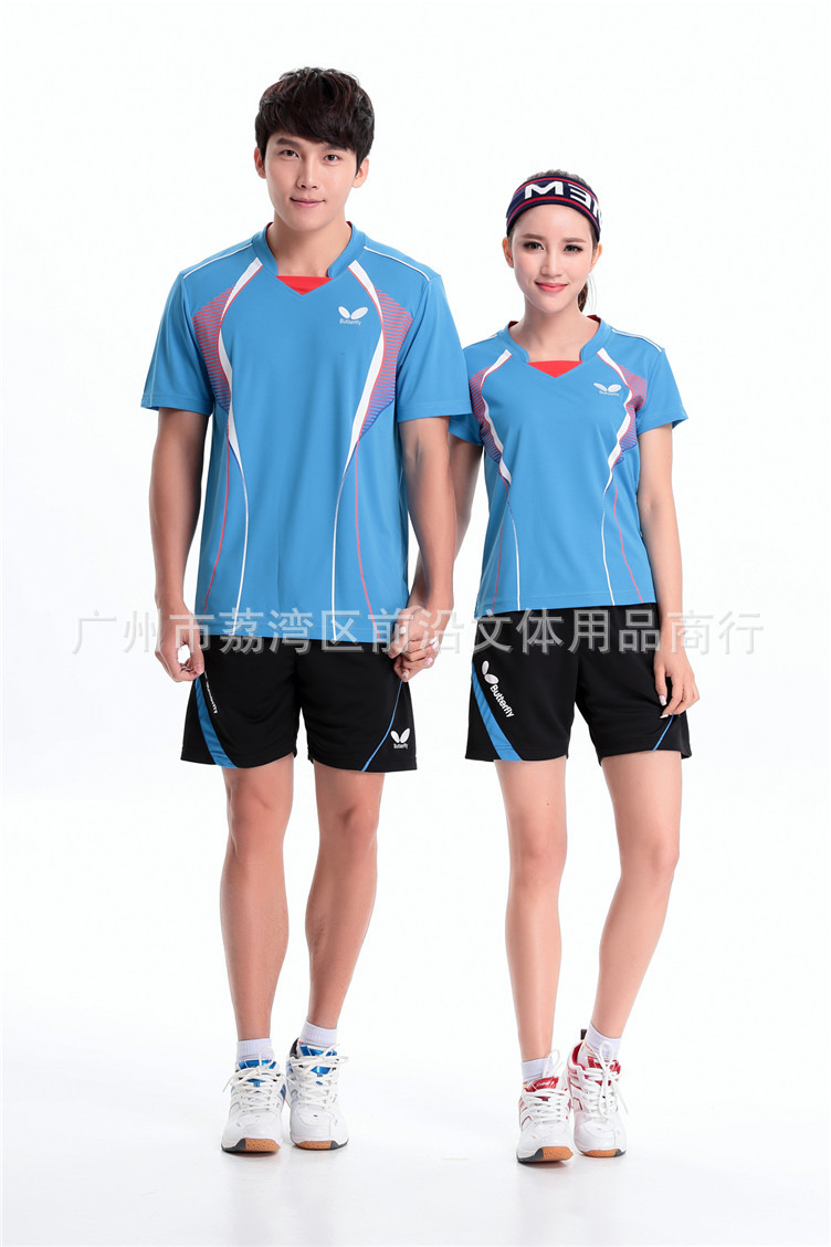 直销新款情侣短袖圆领运动服 男女快干乒乓球服配短裤套装6008