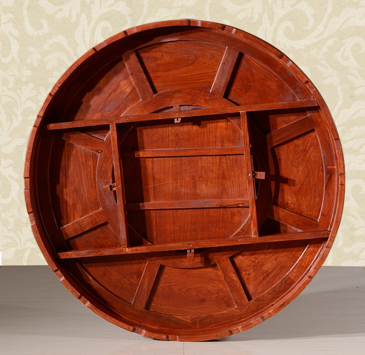 楠德红木家具非洲花梨木圆桌雕花带转盘圆台1.38-2.