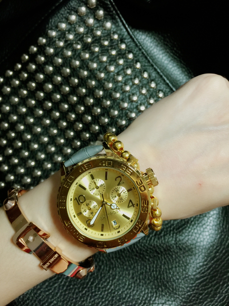 mashali/玛莎莉爆款三眼六针钢带手表女款带日历大表盘一件代发