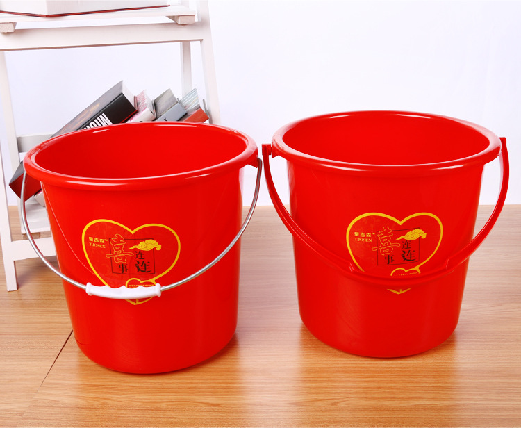 手提塑料桶带盖 大红喜庆桶 婚庆桶超厚 厂家直销l家有喜事水桶