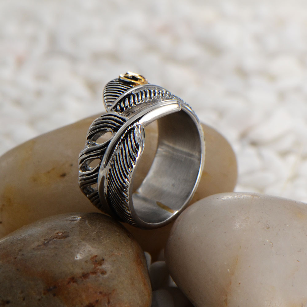 高桥吾郎开口羽毛男女士戒指指环时尚个性钛钢戒指hf