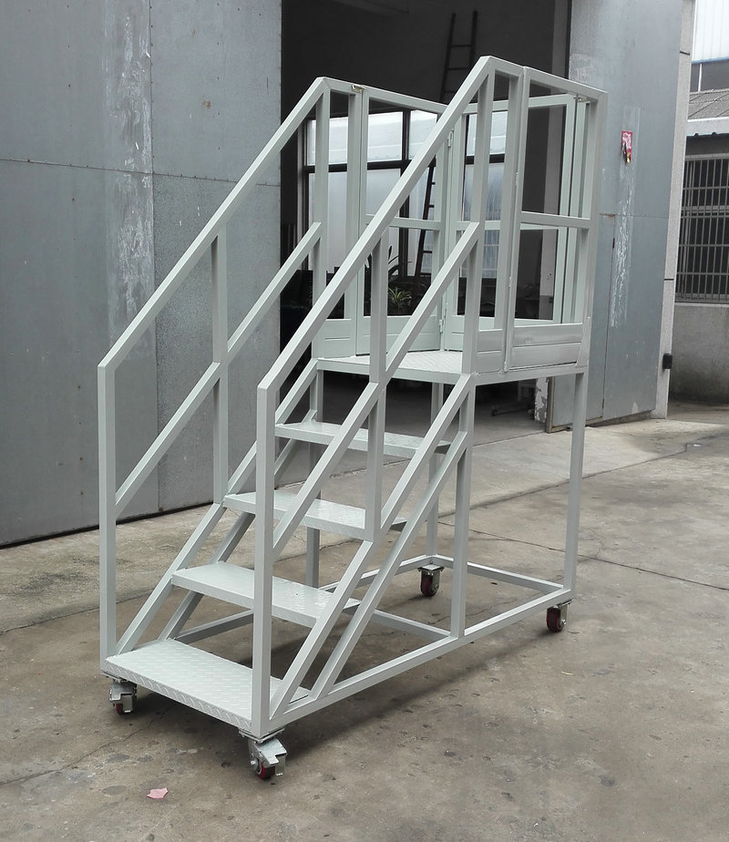 出售钢制移动登高车 活动楼梯仓库平台登高梯 仓库移动梯子