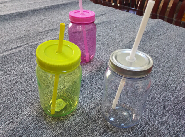 16oz 单层透明塑料梅森杯 吸管杯带盖子 夏季果汁饮料啤.