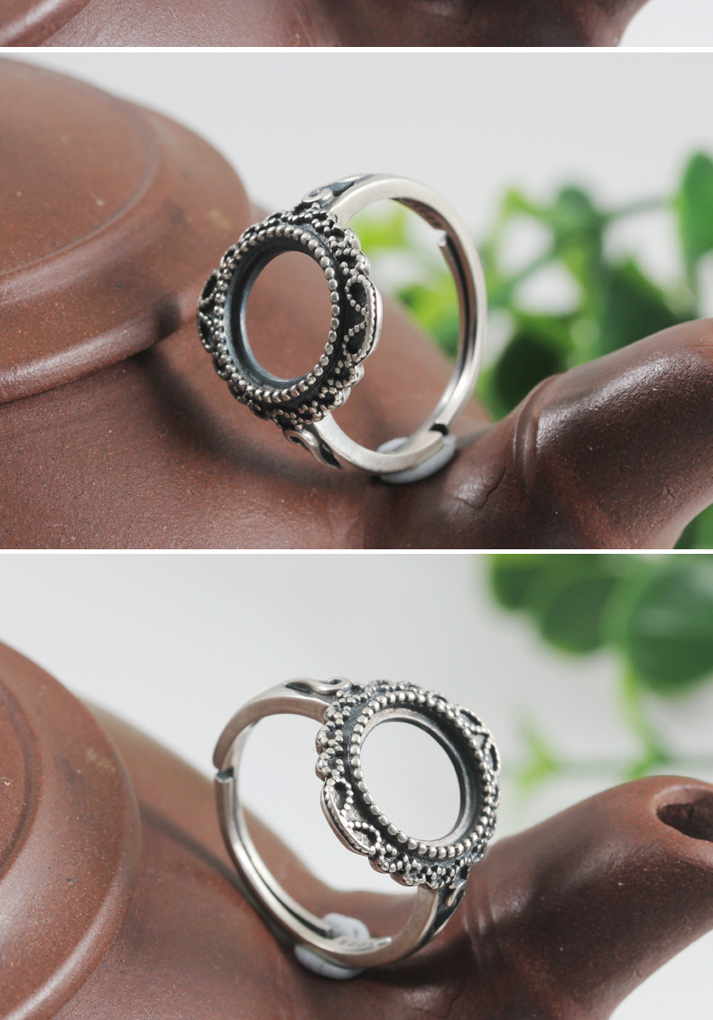 5mm 925银戒托批发 圆形戒面底托 活口戒托 diy手工复古戒托