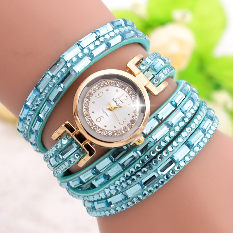 韩国绒满水晶绕圈绕绳手链手表 镶钻黑圈外贸饰品时装女表批发