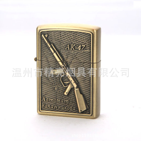 Hot Sale New Product Creative Kerosene Trend Gift Lighter Three-Dimensional Relief Pistol Machine Gun Oil Cotton Wholesale Lighter