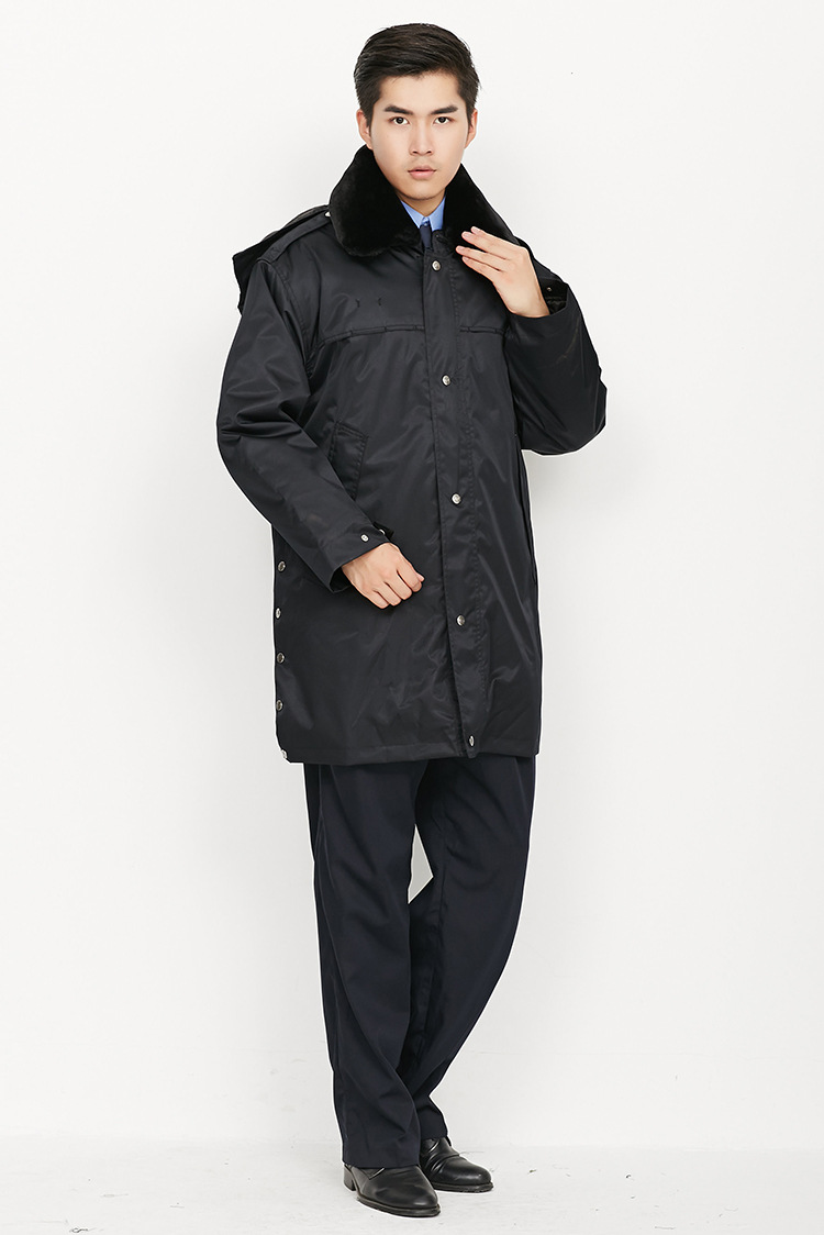 冬装执勤服加厚中长款 多功能防水防寒保安服制服大衣带毛领批发