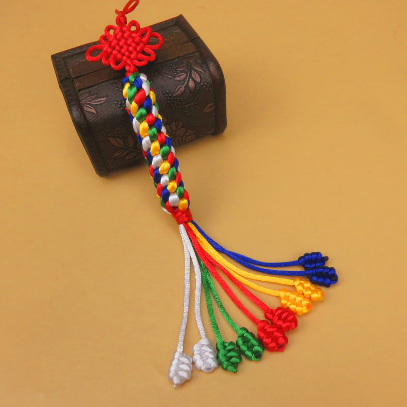 藏式手工编织彩色玉米结中国结挂件 五彩凤尾结苗族特色汽车挂件