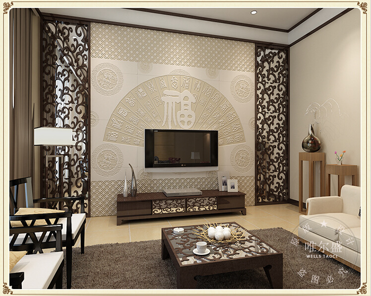 唯尔盛背景墙瓷砖陶瓷艺术背景墙中式客厅艺术瓷砖百福图