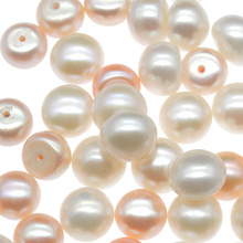 珍珠厂家 扁形天然色淡水无孔珍珠 饰品 扁形圆珠  珍珠11-12mm