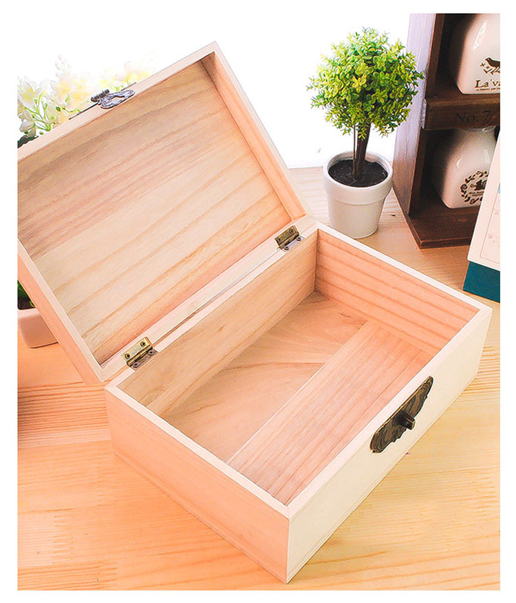 原木翻盖木盒桌面复古带锁木箱子实木收纳盒长方形礼盒小木箱