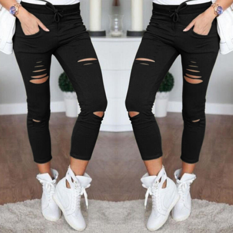 EBay Europe Foreign Trade New Pencil Pants Summer Hot Sale Broken Holes Pants Women's Leggings Factory in Stock