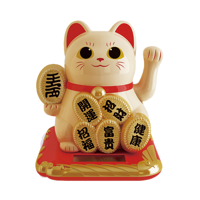 4寸太阳能招财猫 摇手大眼睛招财礼品猫23014 汽车摆件年货礼物