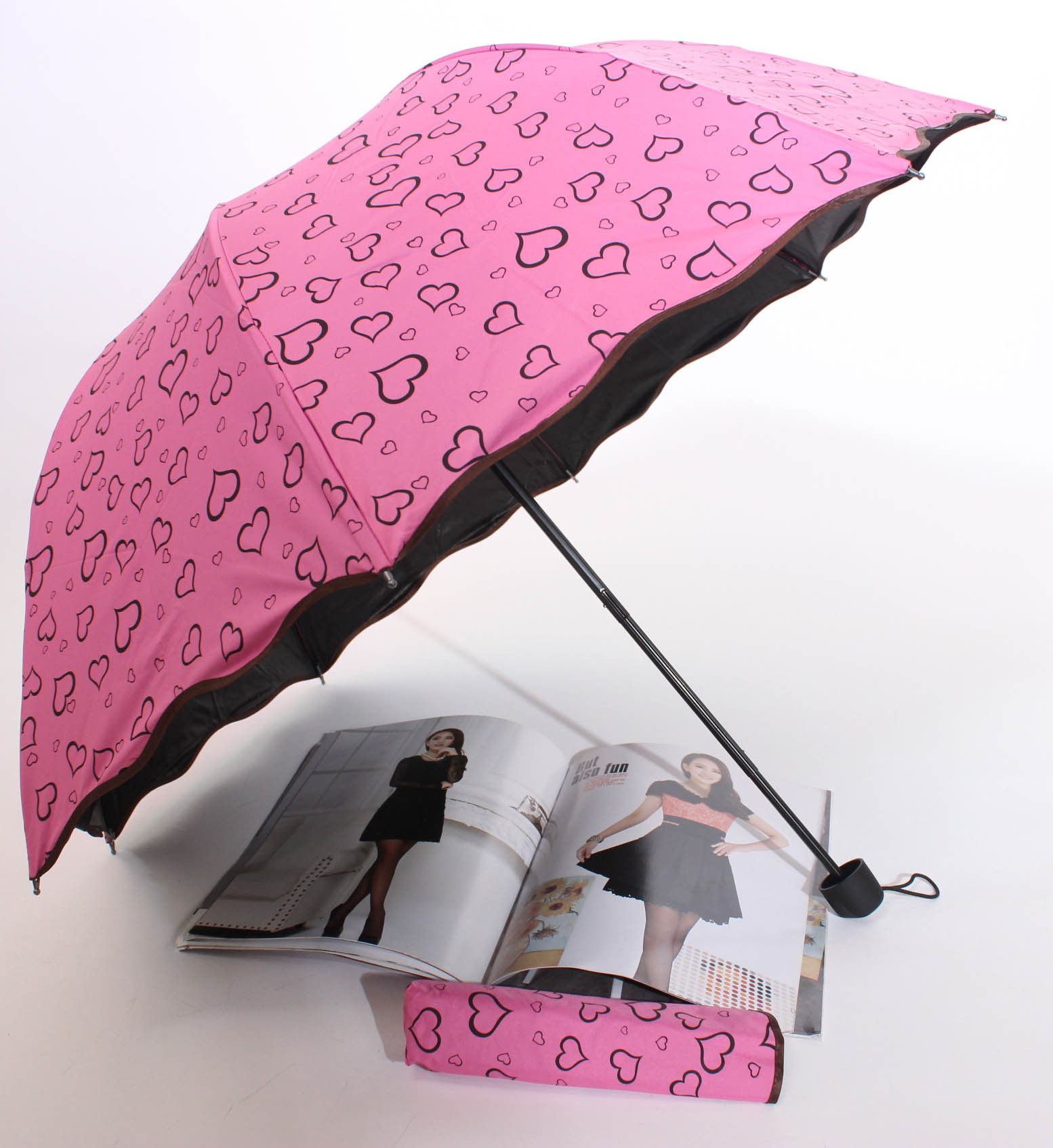 爱心桃心黑胶遮阳伞韩版创意防紫外线晴雨伞折叠公主伞小清新美伞