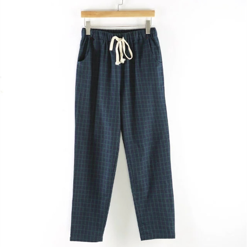 秋款全棉大格2色松紧腰休闲女裤