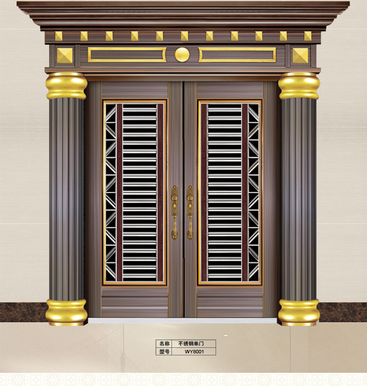 豪华不锈钢罗马柱大门 庭院进户大门 厂家定做防盗大门 别墅门