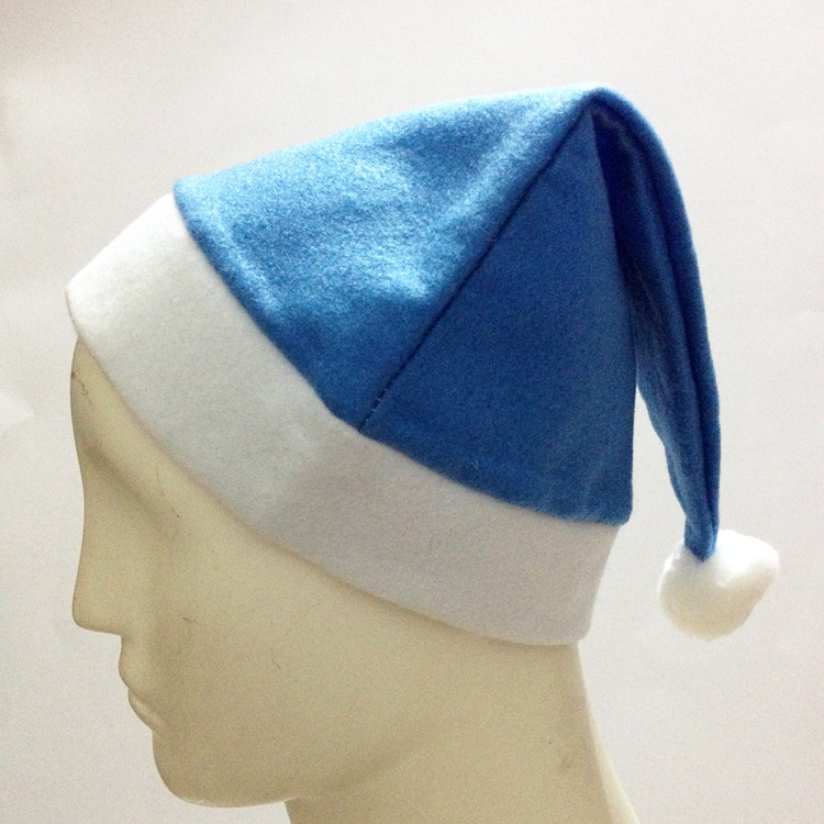 蓝色毛毡成人圣诞帽毛绒绣花印刷圣诞帽精灵帽源头厂家现货供应