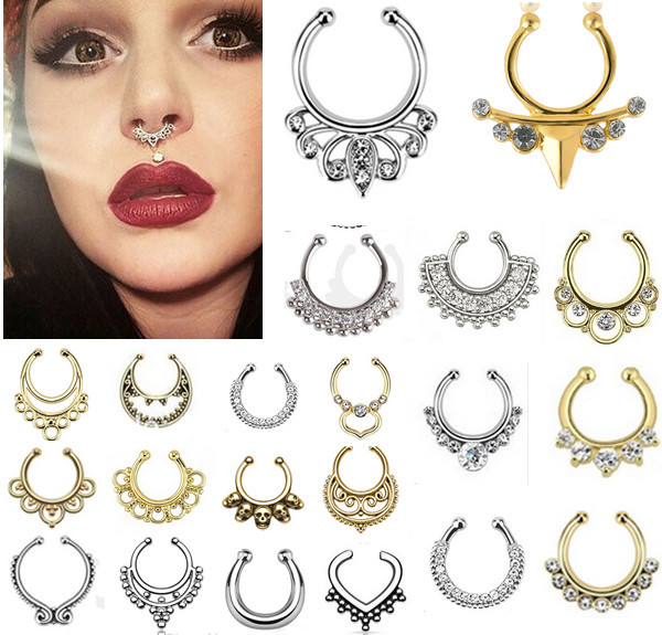 Manufacturer European and American Diamond Nose Ring Titanium Steel Nose Ring Stainless Steel Nose Ring Nose Ring Fake Nose Ring C Rod Nose Stud Puncture