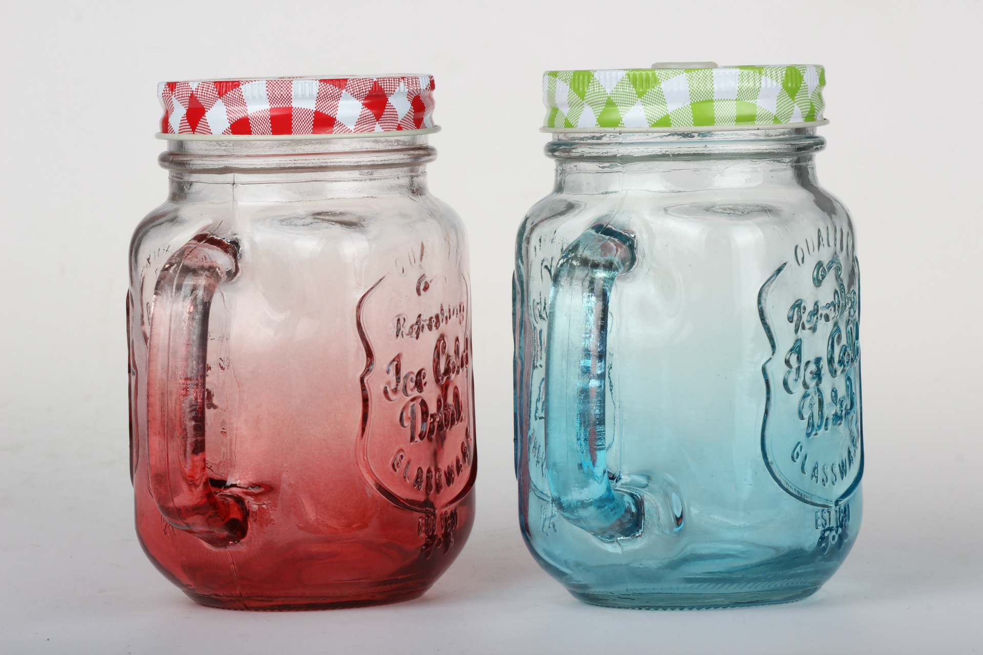 公鸡杯彩色饮料杯饮料杯出口杯把子杯梅森瓶500ml夏日啤酒