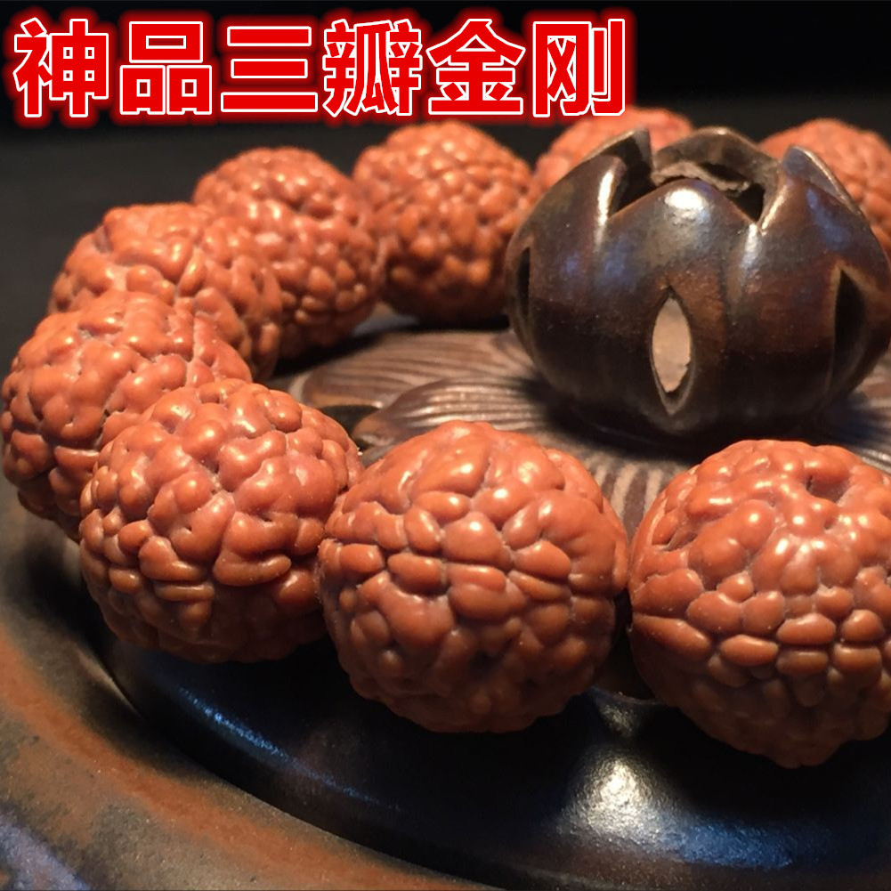 神品三瓣金刚菩提子 红皮爆肉脑纹矮桩龙鳞纹金刚 一件代发招代理