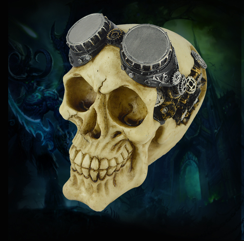 飞行员头骨戴护目镜整蛊搞怪创立机械工程师造型骷髅道具家居装扮