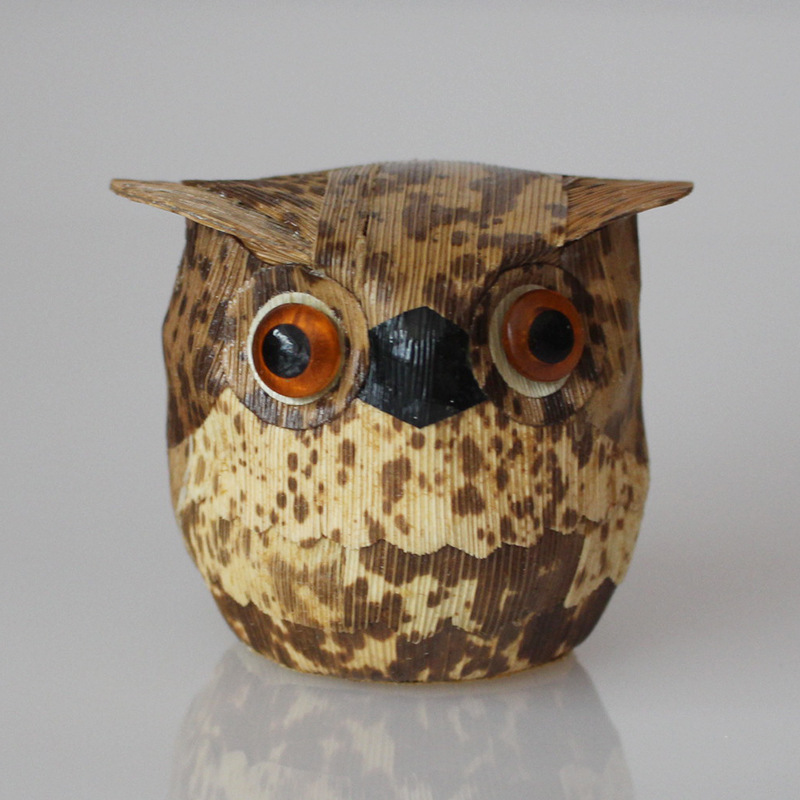 纯手工民间工艺猫头鹰笋壳笋皮编制制作竹编茶宠摆件居家饰品礼品