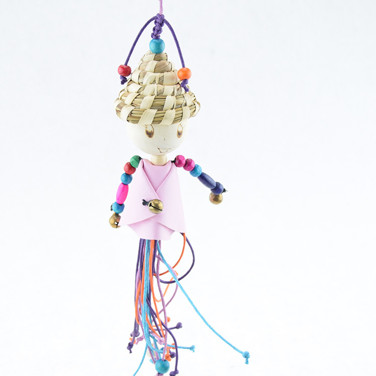 云南特色民族风 稻草人风铃挂件 木质东巴文风铃工艺品娃娃挂饰