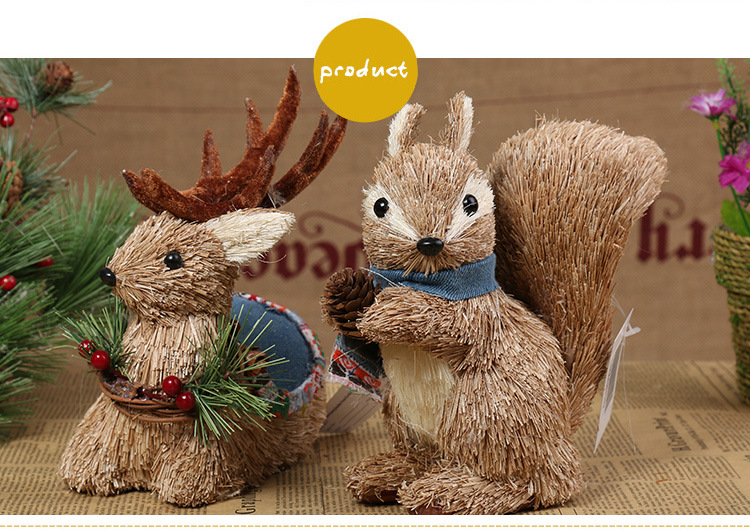 仿真草编动物工艺品摆件16acw5096-103卧鹿/松鼠(本色蒲草等)