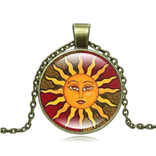2016欧美热销太阳月亮时光宝石吊坠项链星系太阳神复古毛衣链批发