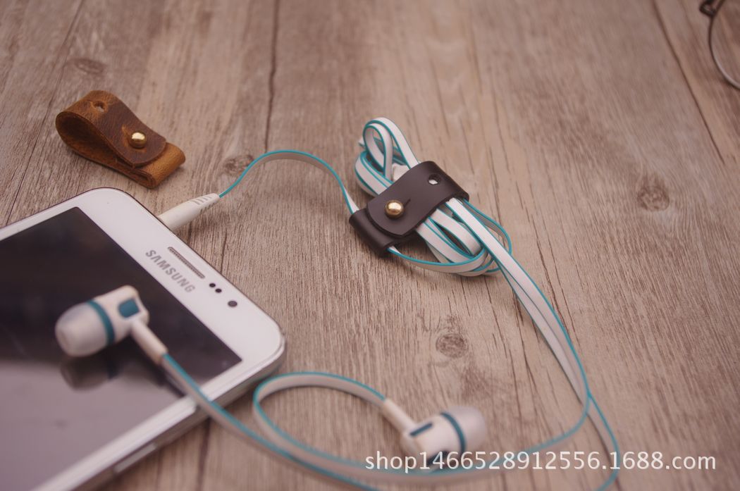 创意收纳手机数据线耳机绕线器头层牛皮理线器缠线器简约扎带