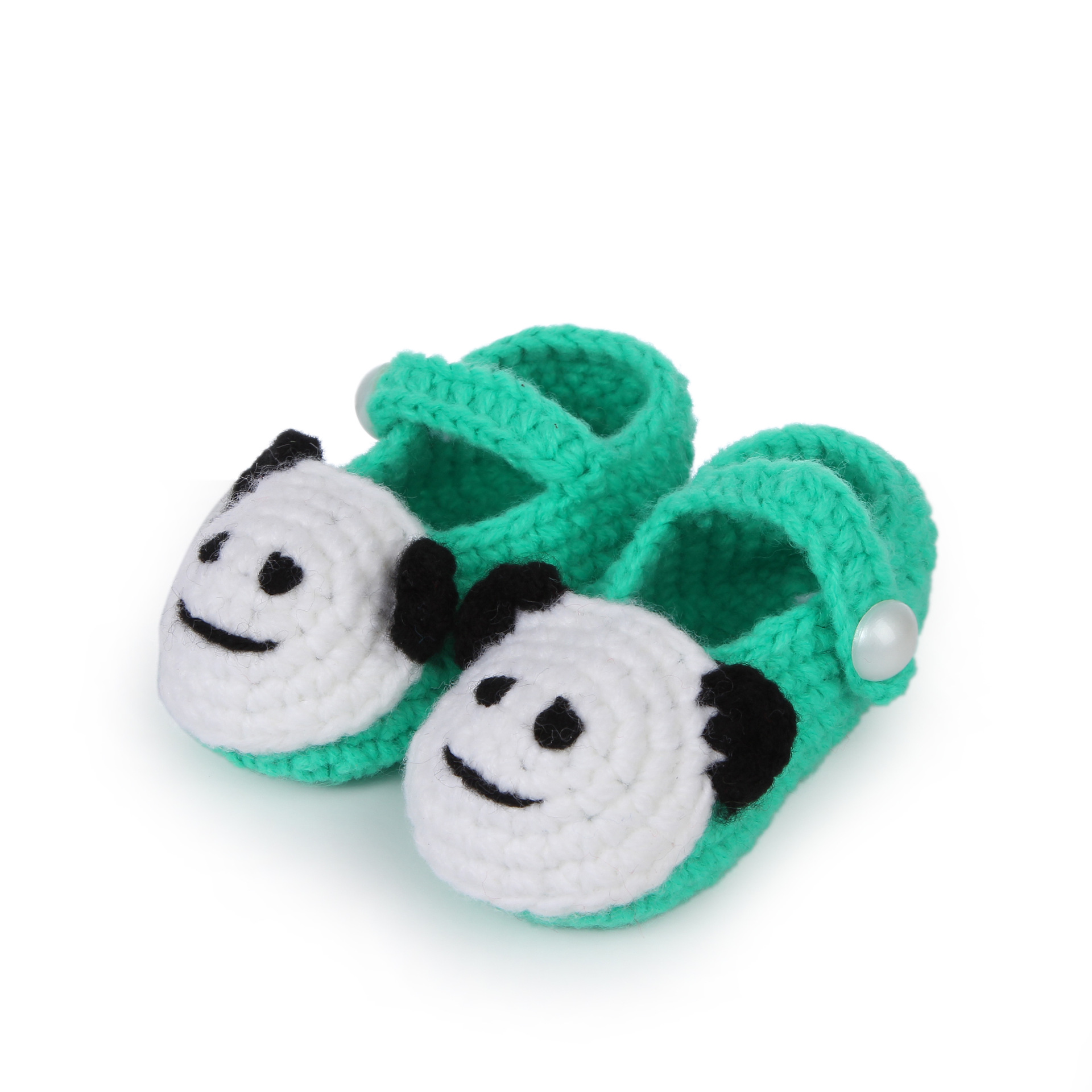 新生儿卡通摄影道具手工鞋 熊猫图案宝宝鞋 儿童手工毛线钩针鞋