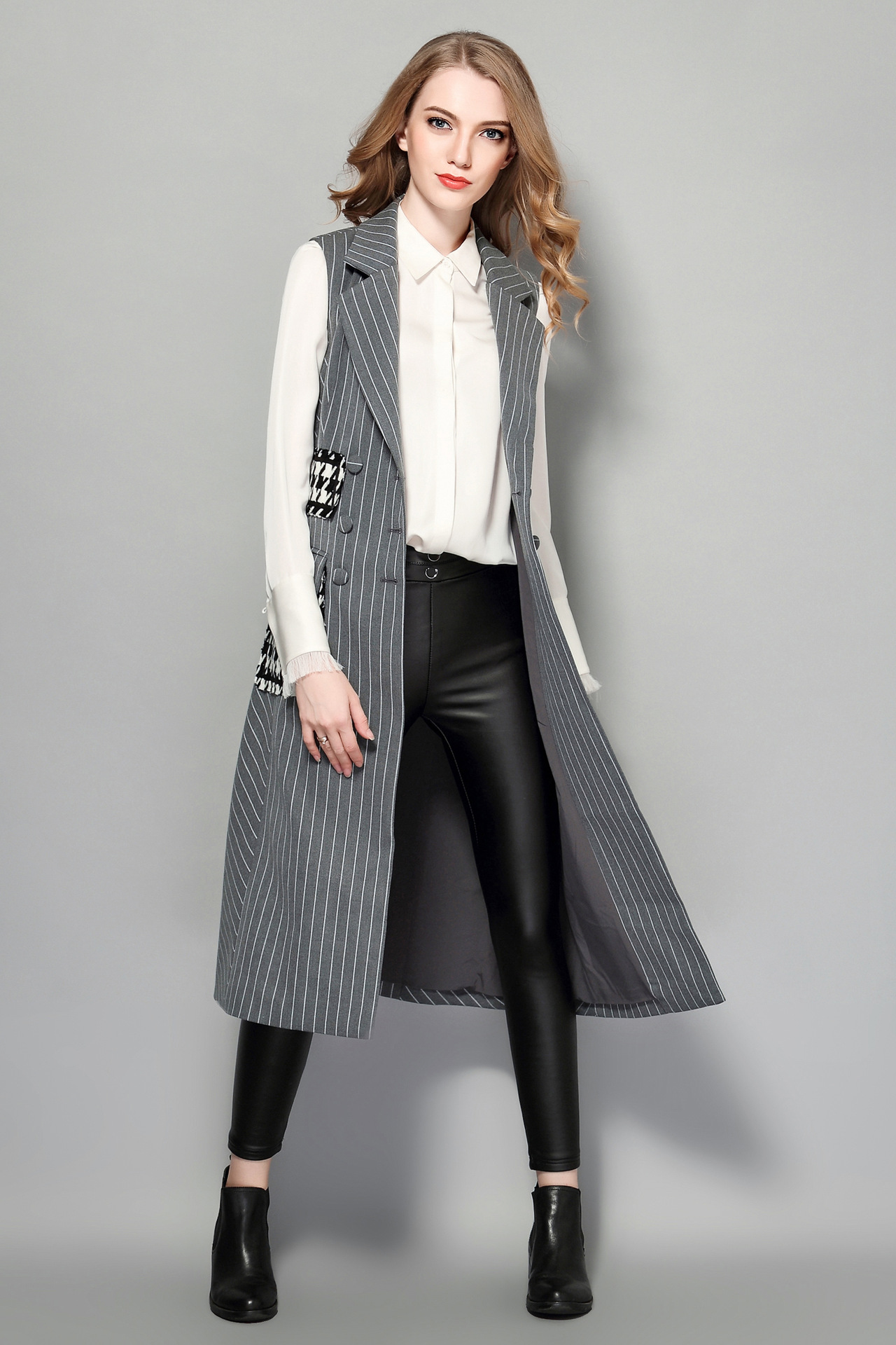 2016秋季新款女装时尚修身加长款女式马甲羊毛马甲背心一件代发