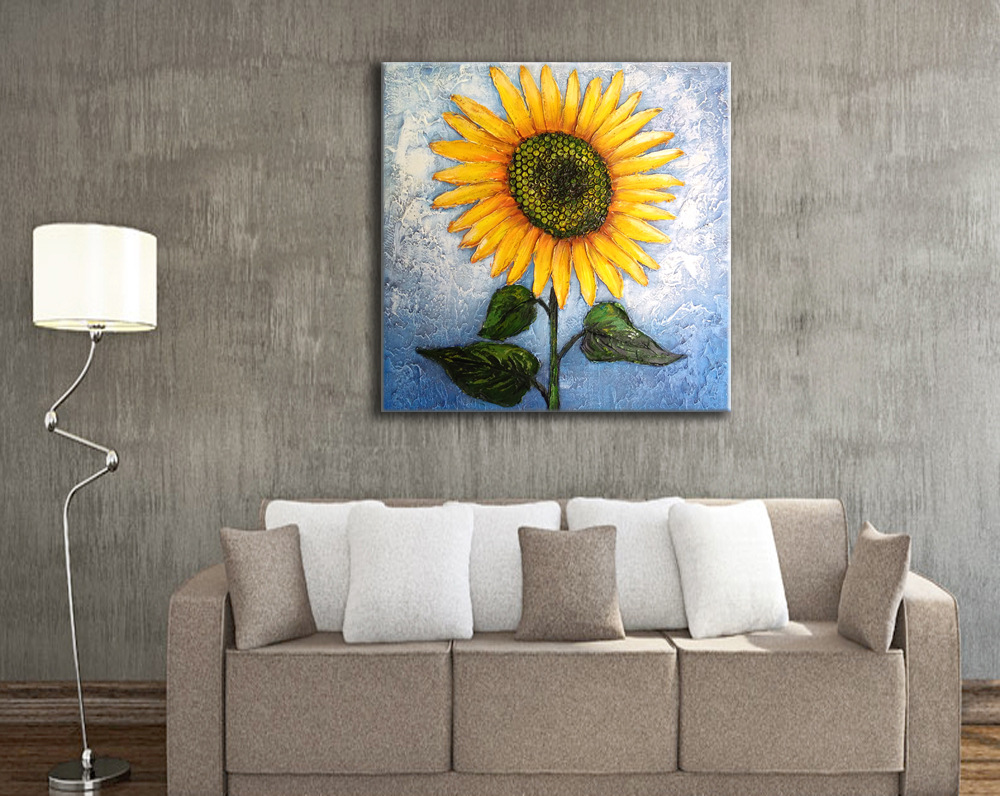 原创纯手绘油画太阳花 酒店 餐厅宾馆无框挂画 厚机理丙烯装饰画