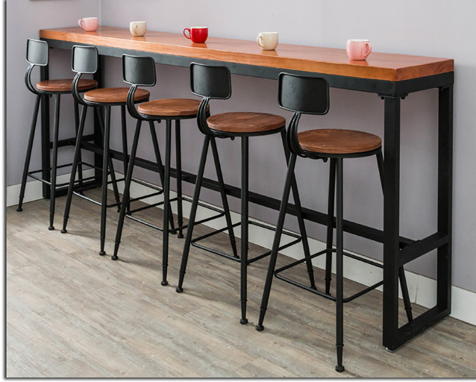 美式咖啡厅酒吧桌椅组合 铁艺实木转角靠墙长条吧台桌长方形桌子