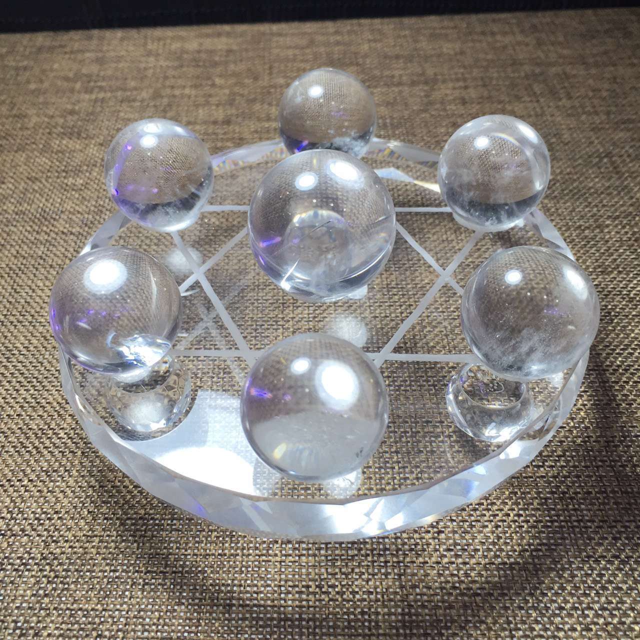 天然白水晶七星阵摆件 白水晶球摆件风水球摆件有求必应招财