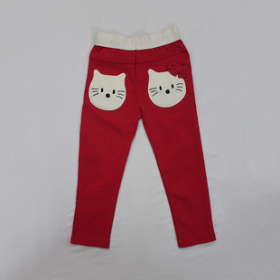 2017新品直供 欧美时尚女童长裤 卡通猫咪动物皮筋腰带童裤