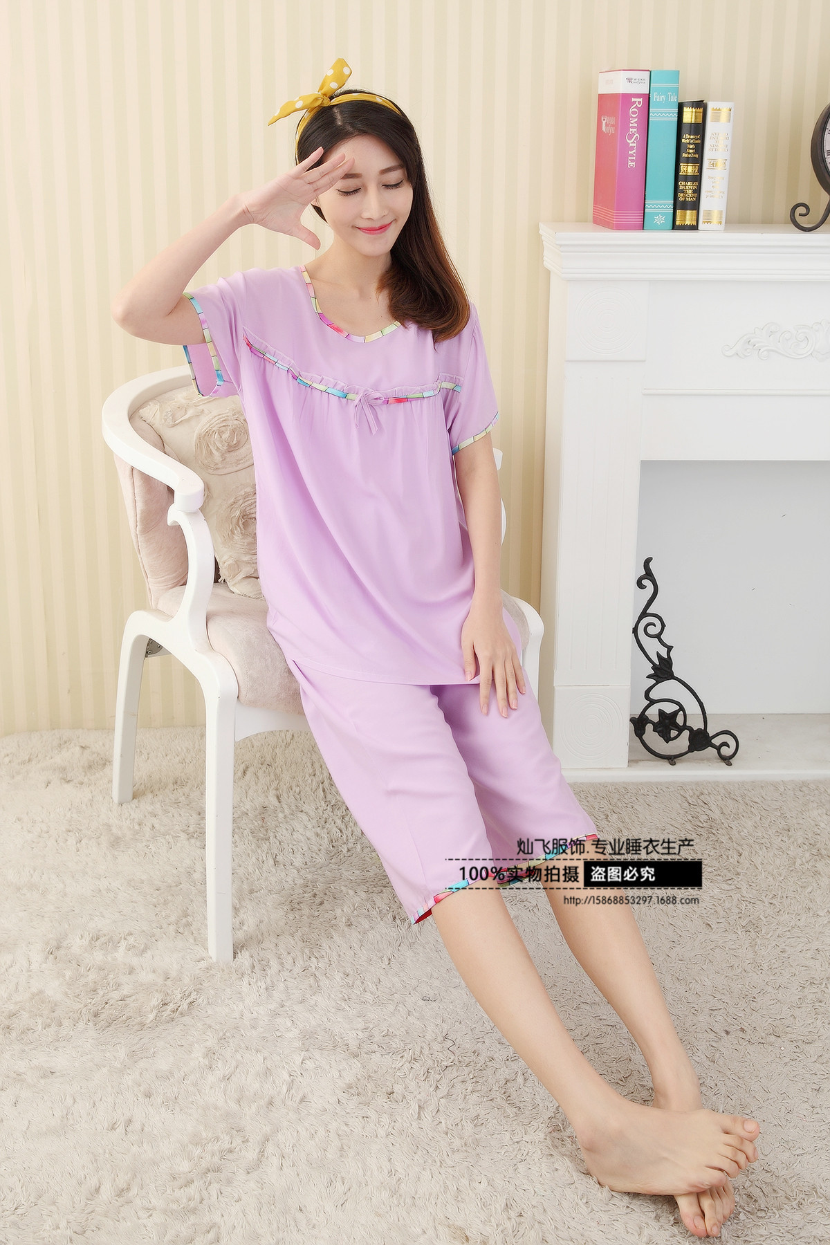 女士夏季纯棉睡衣套装女夏短袖棉绸套装家居服加大码睡衣