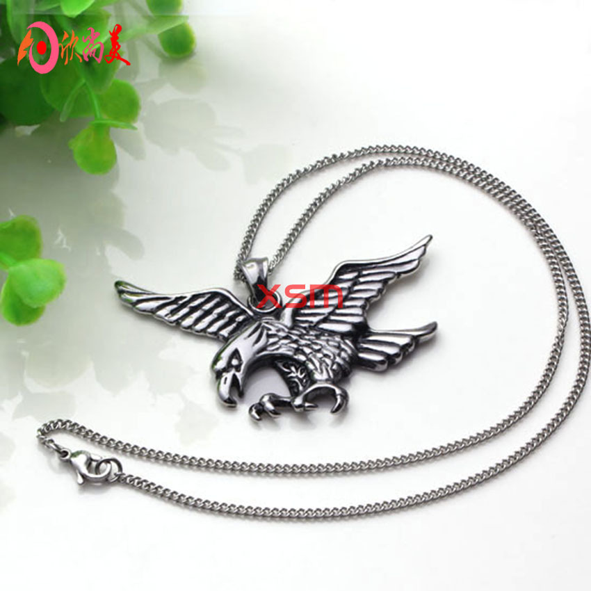 欣尚美 不锈钢复古老鹰吊坠项链 欧美男款