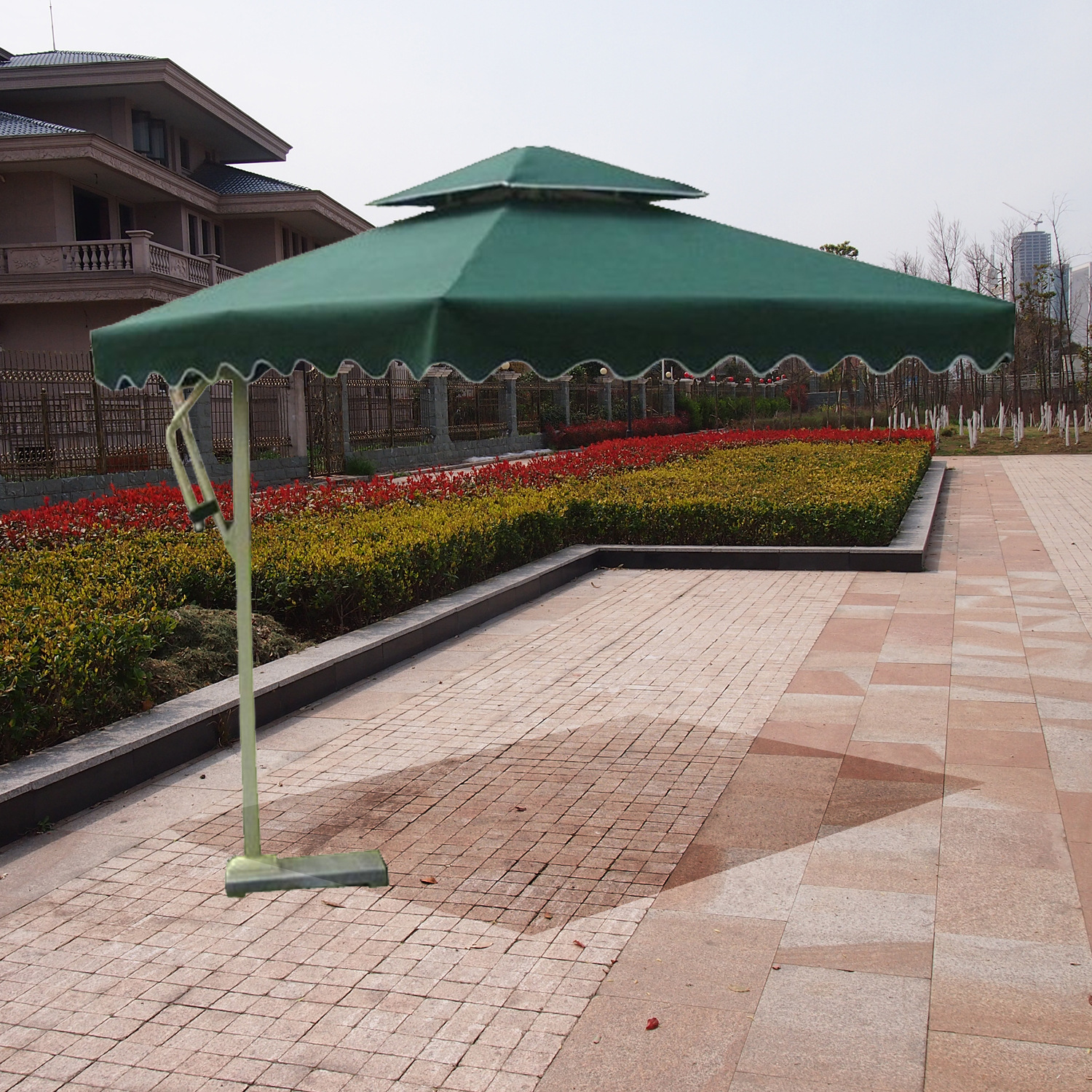 户外岗亭伞侧立边柱太阳伞/沙滩广场休闲伞门卫保安遮阳四方伞