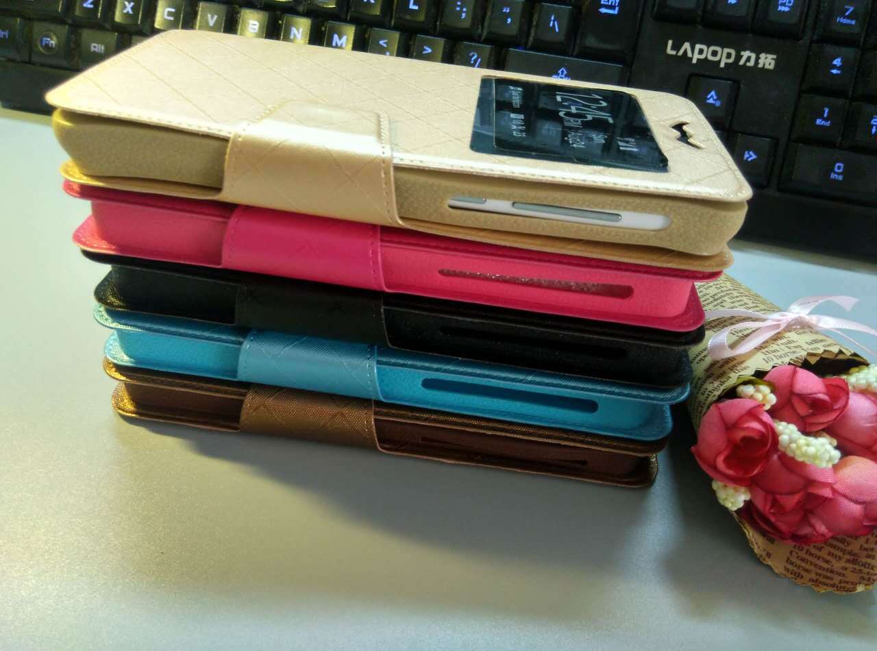 新款万能皮套格纹金钻磁吸视窗支架万能手机套 苹果三星小米华为