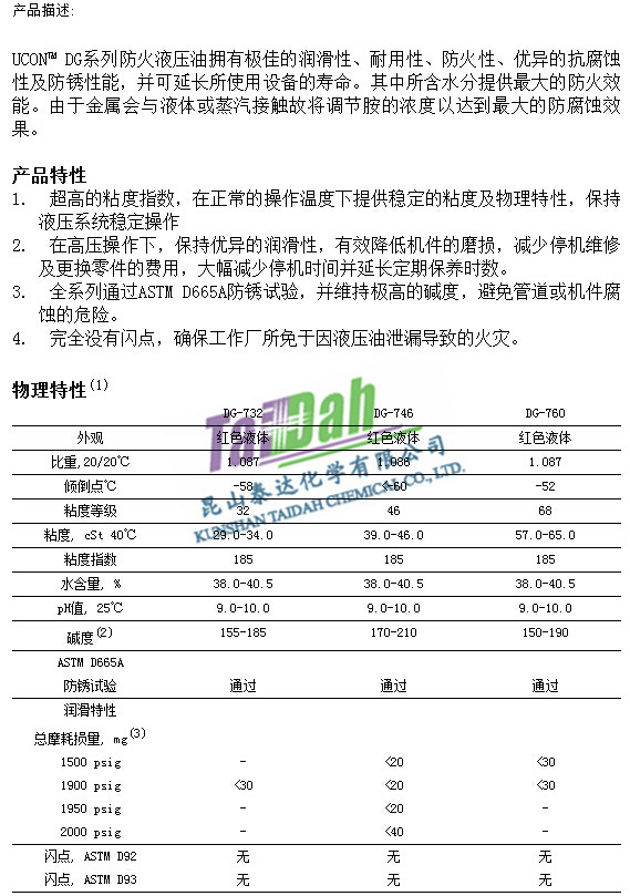 UCONDG水乙二醇抗燃液压油