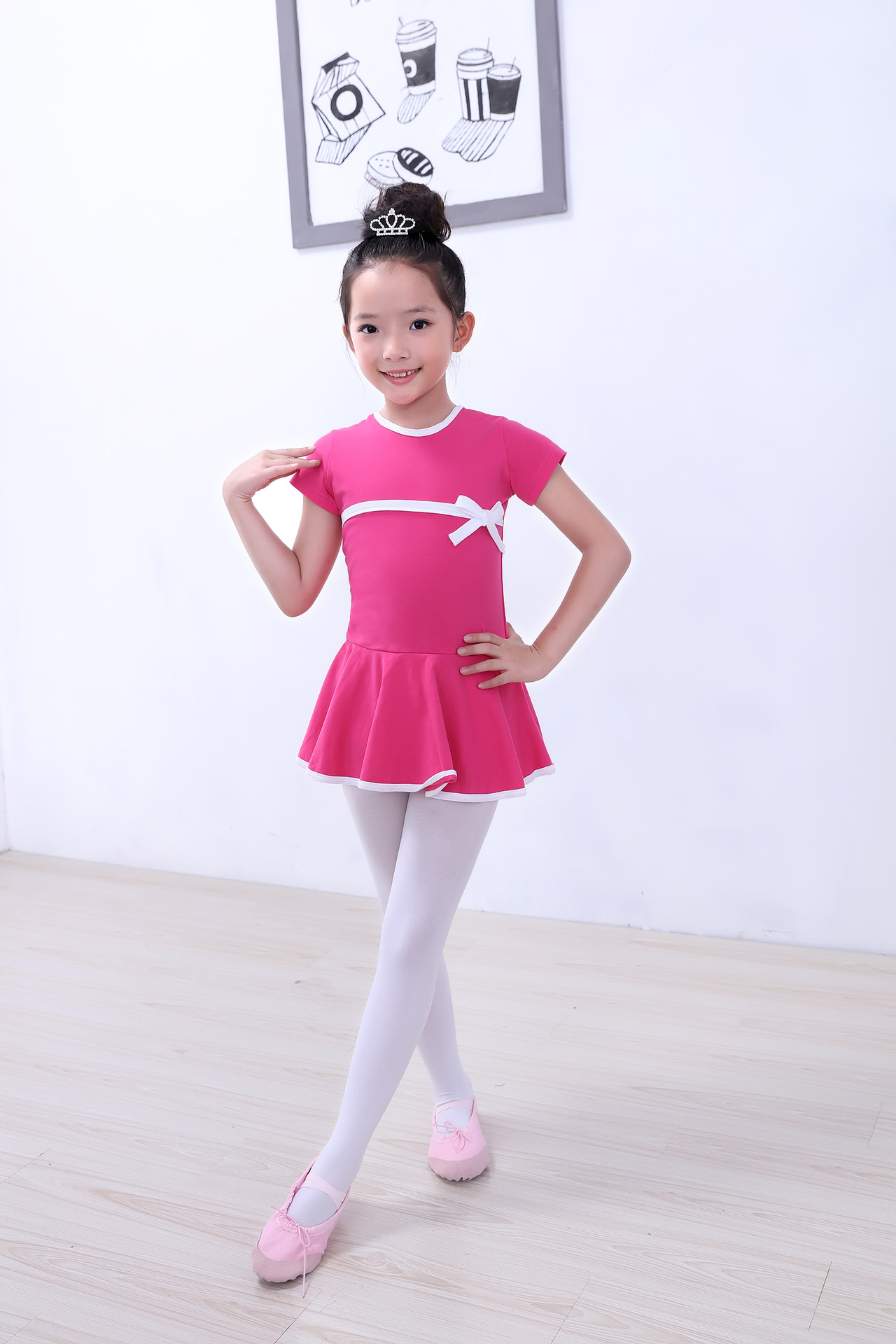 儿童舞蹈服装女童练功服夏季幼儿园考级纯棉芭蕾舞短袖女孩跳舞衣