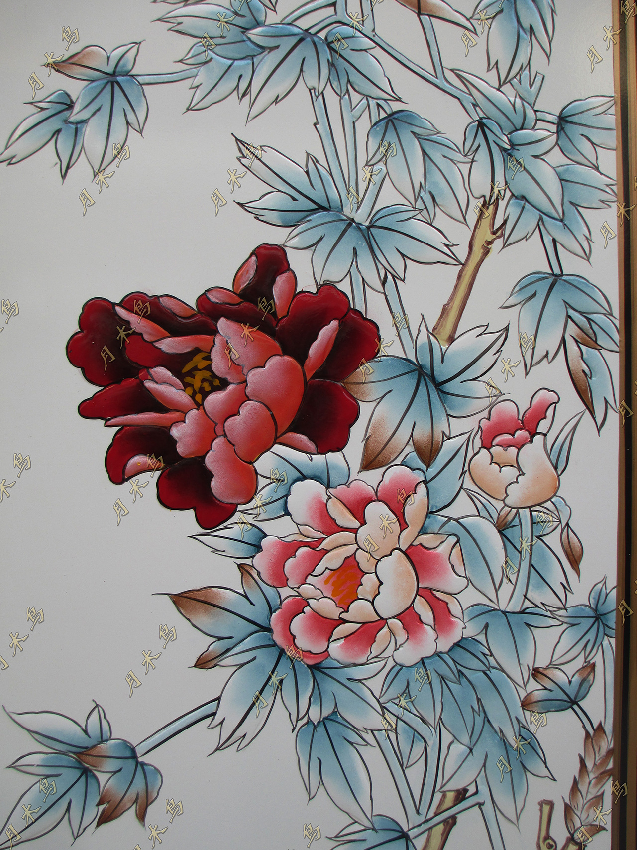 现代中式漆画手绘牡丹花工笔玄关家庭酒店茶馆素雅折叠屏风