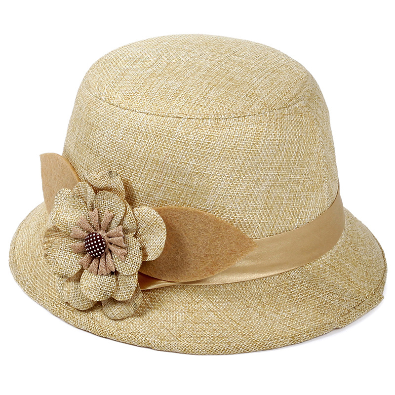 Spring and Autumn Linen Fabric Big Flower Hat Spring and Summer Middle-Aged and Elderly Women's Hat Linen Basin Hat Sun Hat