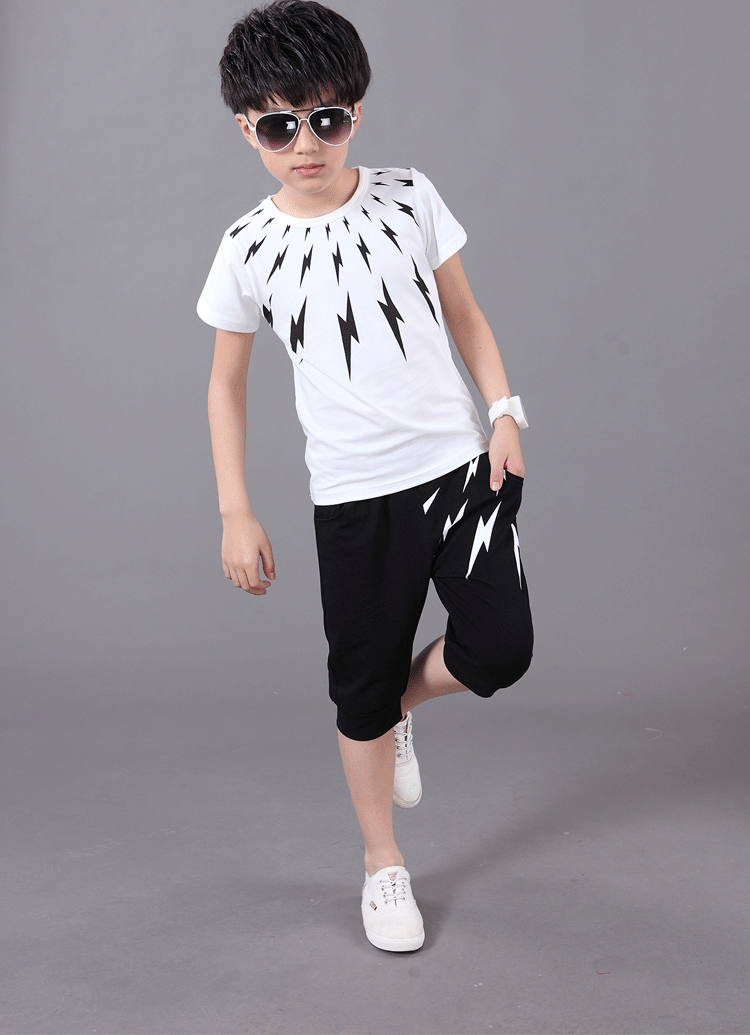 2016夏季新版男童套装中大童儿童闪电韩版爆款套装一件代发批发