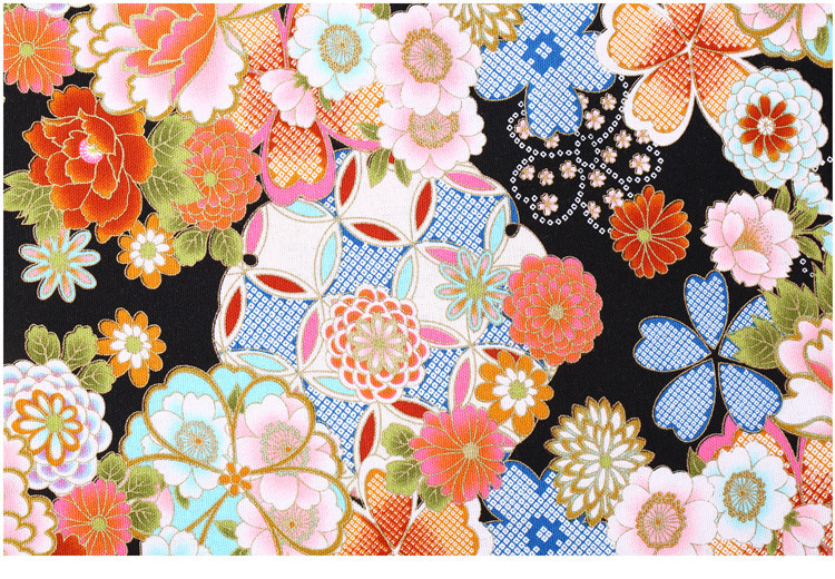 进口和风印花棉布 古布仿棉麻烫金布料手工diy 纯棉布 烫金布台湾