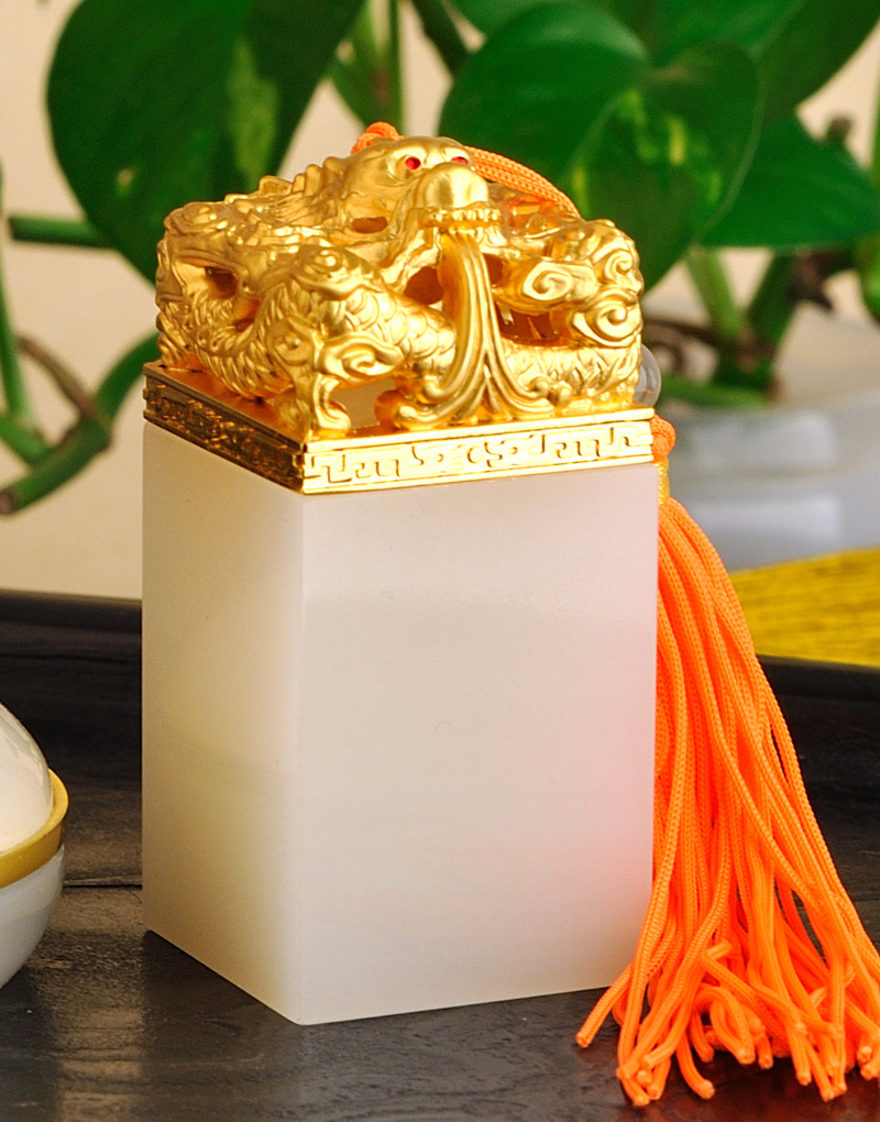 方形龙韵印章天然正品a级白玉摆件精工篆刻 高档商务礼品